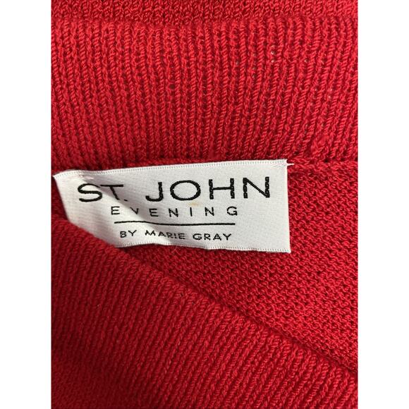St John Evening Santana Knit Skirt Pencil Straight Red Gold Beads Wool 12 L - Picture 4 of 7
